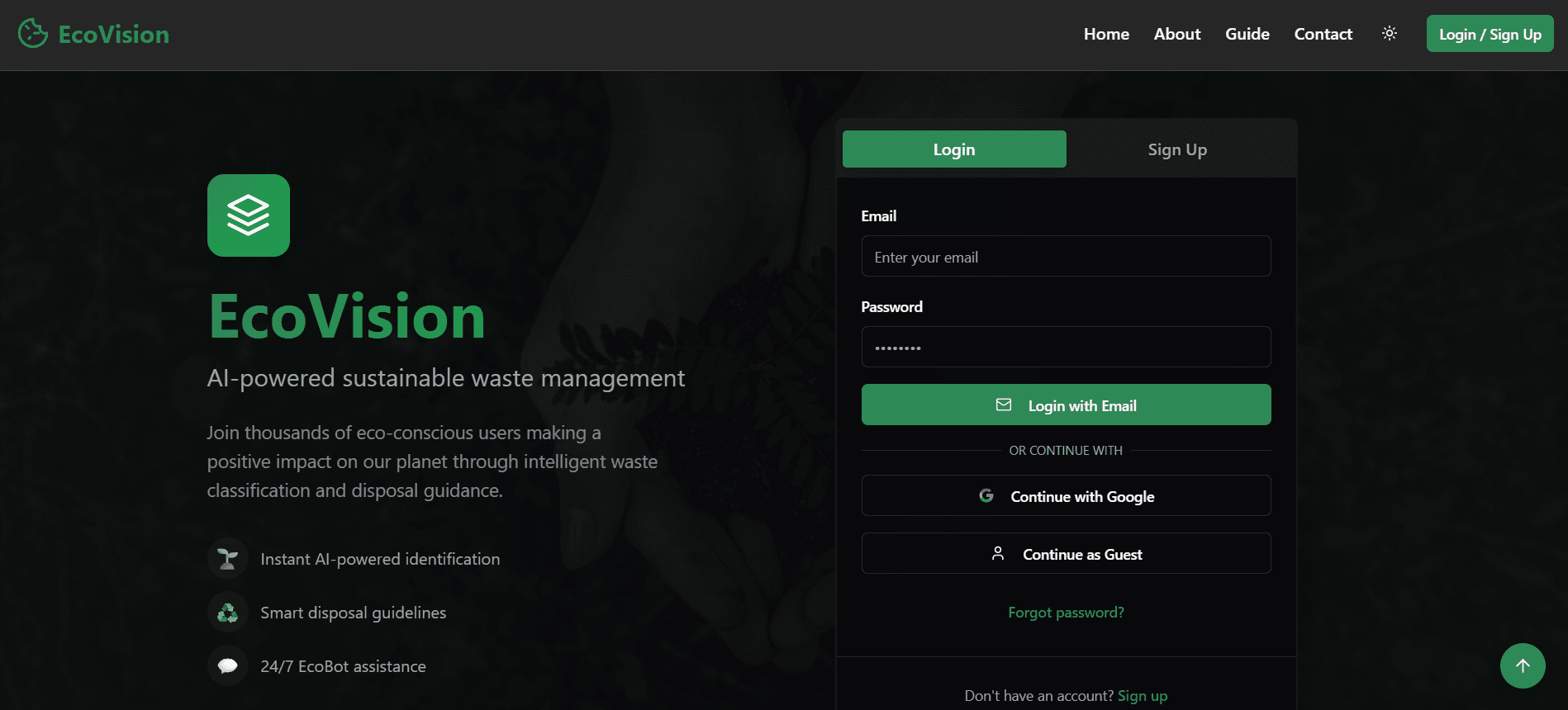 Screenshot of EcoVision - AI Waste Classification and Management - AI/ML project